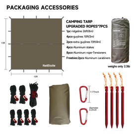 Camping Tarp by NatEtoile - Versatile 10X10 ft Portable Rain Fly for Hammock with 19 Tie-Outs,PU 5000mm Waterproof Sunproof Tarp Shelter - Ideal for Camping, Hiking, Backpacking, and Hammock Cover