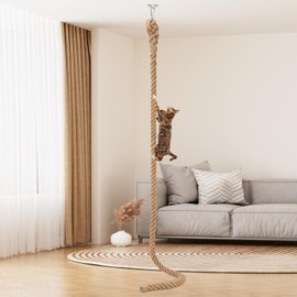 2" x 9.84Ft Cat Climbing Rope with Hook, Natural Cat Climbing Jute Rope for Ceiling and Wall Mounted, Durable Sisal Ropes for Indoor and Outdoor Cats Scratching Playing