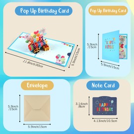 Pop-Up Karte Geburtstag Grußkarte,3D Geburtstagsgrusskarte,Happy Birthday Karte,Geburtstagskarten mit Umschlag und Notizkarte für Frau Mädchen Kinder Männlich Geschenk-Karte,15x15cm