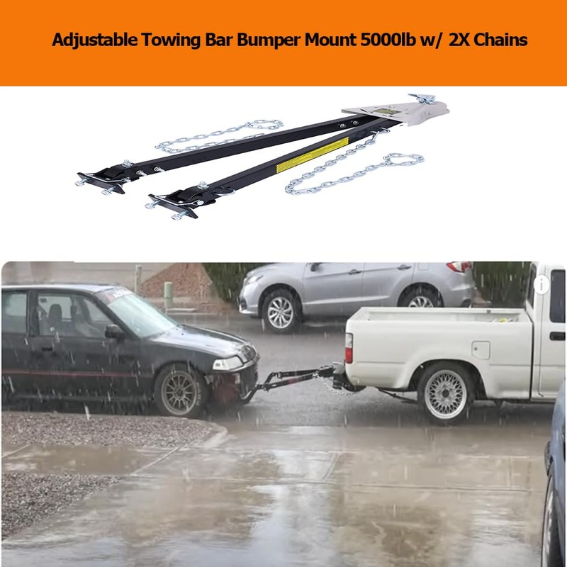 Tow Bar,Adjustable Towing Bar Bumper Mount 5000lb w/ 2X Chains,Universal