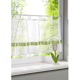 Daliena Net Curtain Transparent with Satin Ribbon Loops Short Curtain Bistro Curtain for Living Room Bedroom (Green W x H 200 x 50 cm) Pack of 1