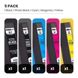 YoYoink Remanufactured Printer Ink Cartridges Replacement for Epson T273XL 273 XL (1 Black, 1 Photo Black, 1 Cyan, 1 Magenta, 1 Yellow, 5-Pack)