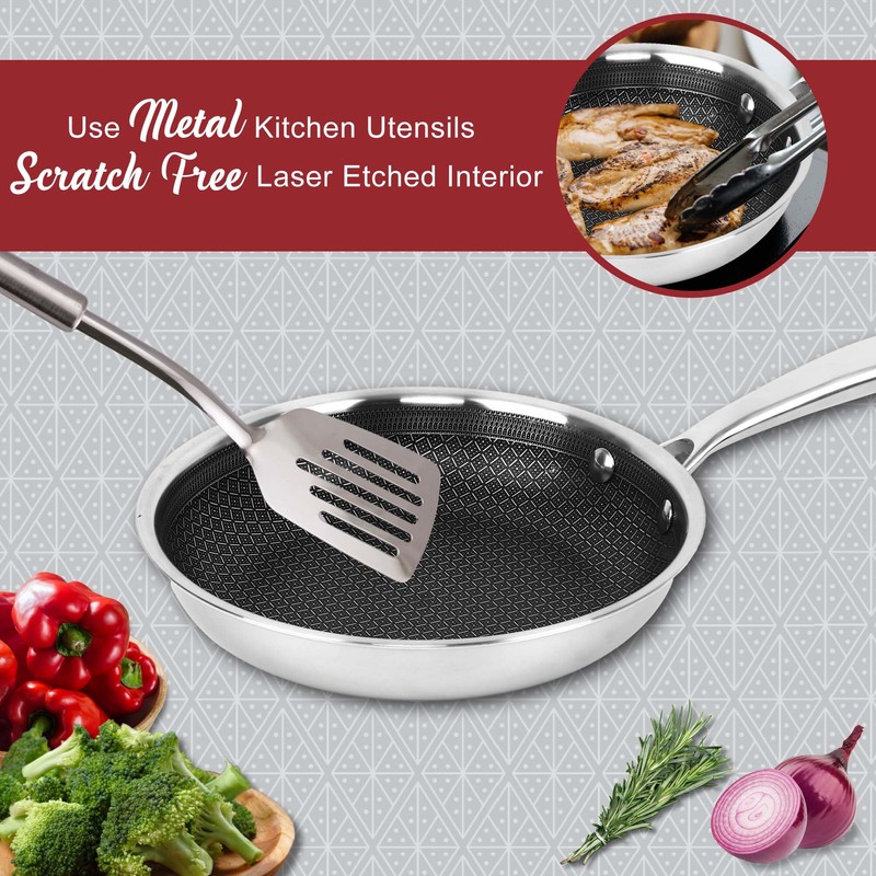 BRENTWOOD B-FH20 3-Ply Hybrid Non-Stick Stainless Steel Induction-Ready Frying Pan,