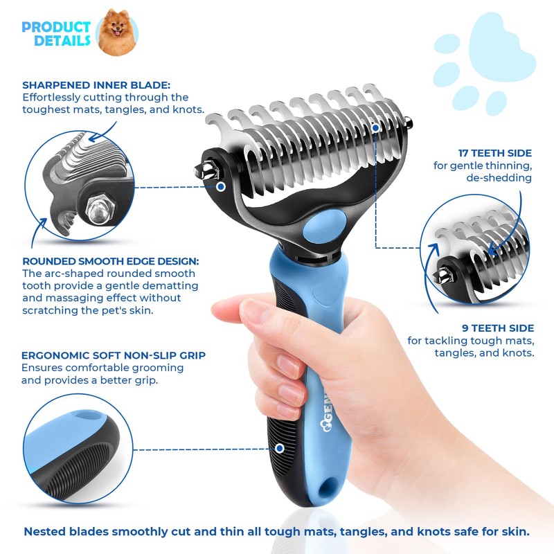 Undercoat Rake for Dogs & Cats, Dematting Comb with Extra