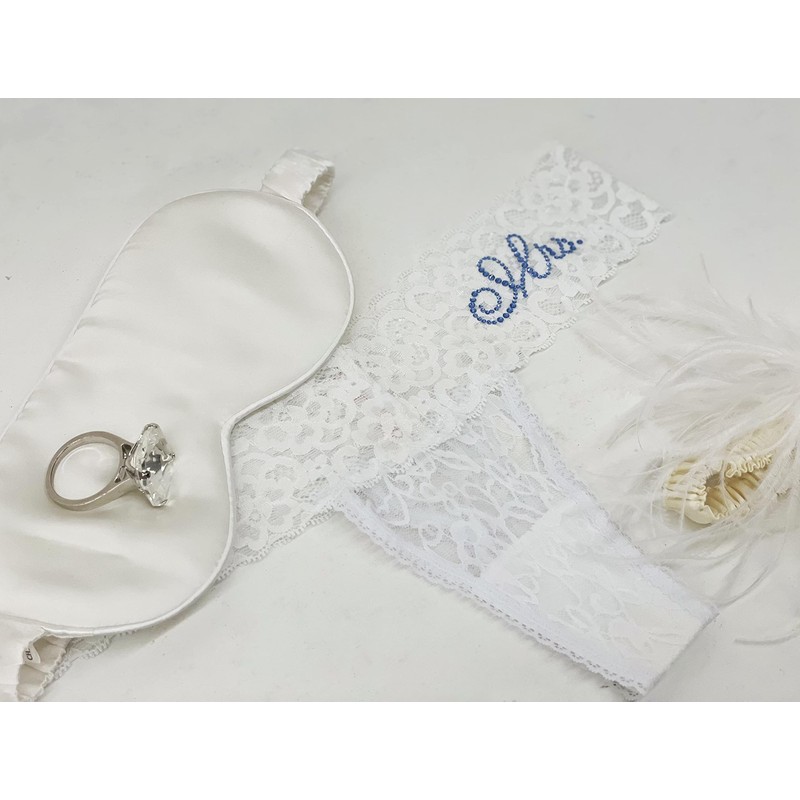 Classy Bride - Tanga de encaje para novia, Blanco, azul,