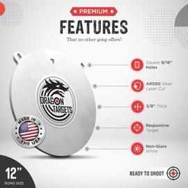 Dragon Targets AR500 Steel Targets for Shooting 3/8 Inch Thick Laser Cut, Painted AR500 Gong Targets for Shooting, Steel Targets Made in USA (12 in)