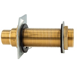 tecuro Wall Feed-Through Brass G 1/2 x G 3/4 Inch x 65 mm for Wall Thicknesses up to 34 mm, According to Drinking Water Regulation 50930-6, with Claw Plate, Brass