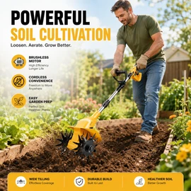 Cordless Garden Tiller for Soil Cultivation – 200mm Brushless Rototiller Tool for Vegetable Beds & Flower Gardens