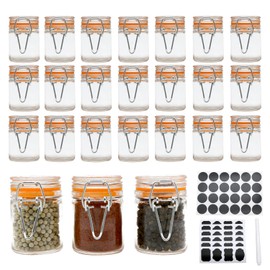 Homelike Style 1.7 oz Mini Glass Spice Bottles, 24 Pack Small Glass Jars with Airtight Lid and Leak Proof Rubber Gasket, Empty Spice Containers with Labels for Home and Kitchen