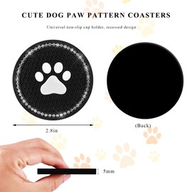 NYTKL 2PCS Bling Car Cup Holder Coaster, 2.75 Inch Cute Paw Print Drink Pad Crystal Auto Insert Mats, Anti Slip Embedded Fashion Coasters Decorative Accessories for Most Vehicles (Black)