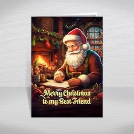 Best Friend Christmas Card, A5 Size Christmas Card for my Best Friend, Luxury Christmas Greeting Cards with a Christmas Wishes Greetings Verse Inside: Traditional Santa Christmas Card