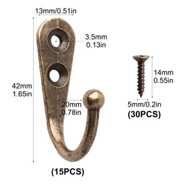 Sivono Key Hooks, Pack of 15 Small Coat Hooks, Bronze Coat Hooks, Vintage Coat Hooks with Screws, Vintage Coat Hooks, Mini Hat Hooks, Garden Hooks for Keys, Bags