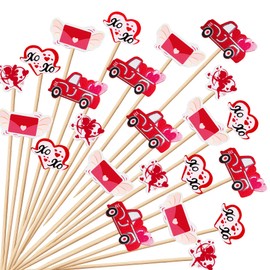 100 Counts Heart Toothpicks Valentine's Day Cocktail Picks, Bamboo Toothpicks Appetizers Fruit Skewers Cupcakes Cocktail Picks for Valentine's Day Birthday Wedding