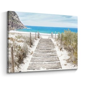 Beach Wall Art Canvas Artwork: Coastal Ocean Scene Picture Decor Modern Panoramic Seascape Wave Seaside Prints Contemporary Nature Landscape Boardwalk Scenic Painting for Living Room Bedroom Office