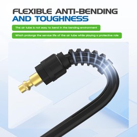 Air Compressor Hose, CGELE 1/4 In x 28 Ft Coiled Air Hose for Compressor Polyurethane Air Hose with Bend Restrictor 1/4" NPT Steel-Plastic Composite Quick Connect Fittings,Black