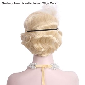 H&Bwig 20s Blonde Wigs Short Finger Wave Flapper Wig for Women 1920s Vintage Cosplay Anime Party Costume#613