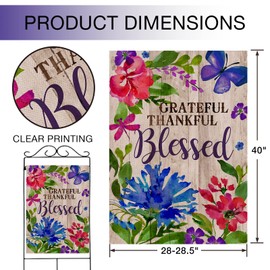 Hzppyz Grateful Thankful Blessed House Flag, Spring Summer Home Decorative Large Outdoor Flag Butterfly Flower Sign, Farmhouse Fall Autumn Garden Yard Lawn Outside Decoration Double Sided Decor 28x40