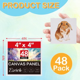 ESRICH Canvas Boards for Painting, 48 Pack Canvases for Painting 4x4 100% Cotton Small Paint Canvas Primed Acid Free Mini Blank Canvas Panels for Oil Paint,Watercolor,Acrylic Paint,Gouache&Tempera.