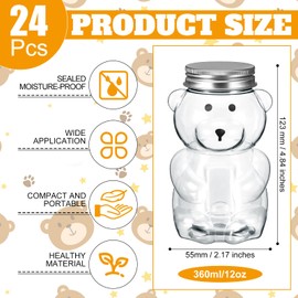 Mumufy 24 Pcs Bear Plastic Jar Empty Bear Bottle Large Capacity Candy Milk Tea Drinks Bear Shaped Container for Making Candy Gifts DIY Decoration(12 oz)