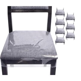 CEYAZYE 8PCS Plastic Chair Seat Covers for Dining Chairs, Clear Protector Stain Scratch Resistant PVC Waterproof Slipcovers, 18"L x 17"W x 4"H Adjustable Belt Strap Cushion Cover for Standard Chair