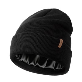 FURTALK Satin Lined Beanie for Women Men Knit Beanie Hat Acrylic Winter Hats Warm Slouchy Skull Cap Black