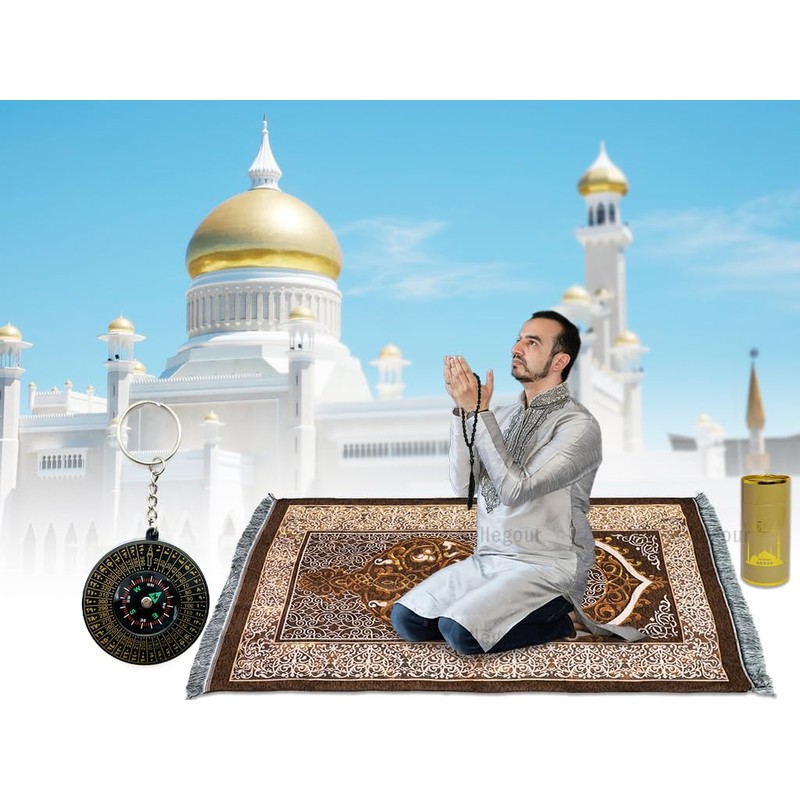 Kellegour Muslim Prayer Rug and Beads with Elegant Gift Box,Soft