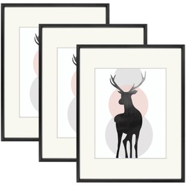 Space Art Deco, 11x14 Metal Aluminum Picture Frame Set of 3, Display Pictures 8x10 with Mat or 11 x 14 Without Mat, Wall Mounting Gallery Photo Frames, Black