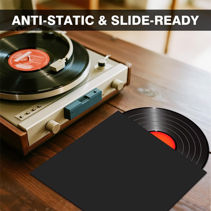 20PCS Black 12-Inch LP Vinyl Record Jackets, 350gsm Cardboard Sleeves