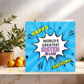 Sister in Law Birthday Card - World's Greatest - Comic Book Pop Art Style Birthday Card for Sister in Law