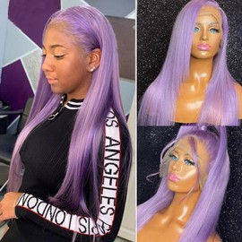 Dark Purple Lace Front Wigs Human Hair for Women,13x4 HD Transparent Deep Lilac Lace Frontal Straight Human Hair Glueless Wigs Pre Plucked with Baby Hair 150% Density 20 Inch