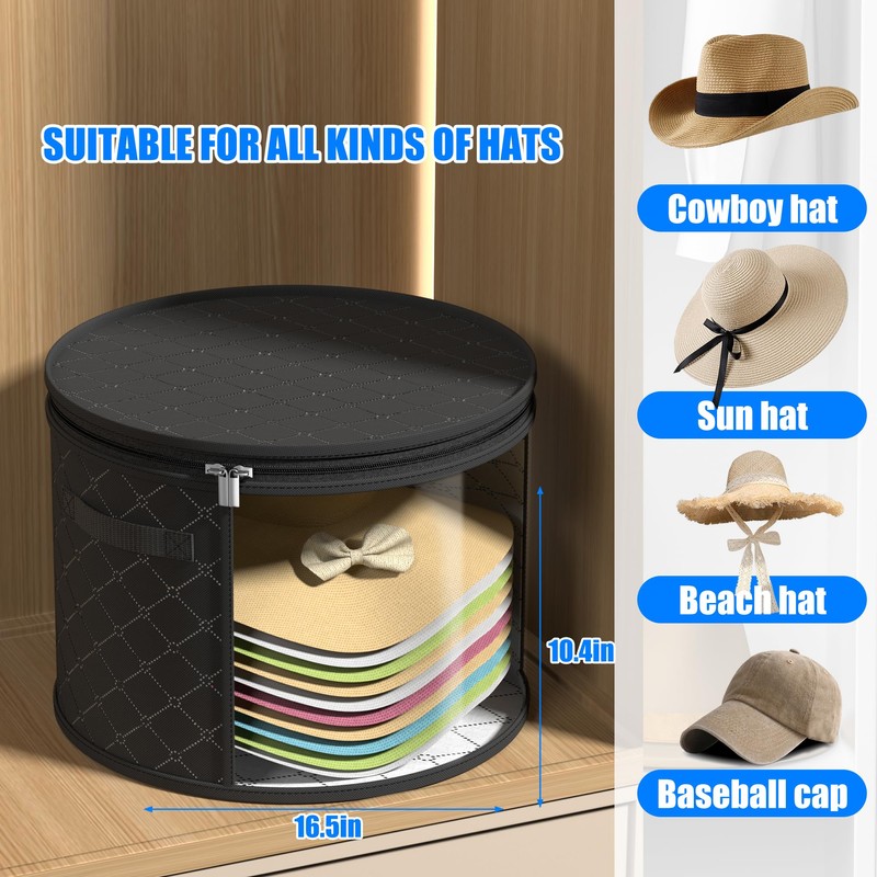 Veki 2pack Clear Hat Organizer for Closet, Hat Boxes for