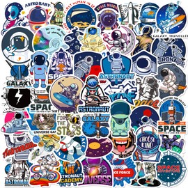 VARACL 50 Pieces Space Stickers for Kids, Astronaut Stickers for Space Theme Party Decorations, Cool NASA Waterproof Vinyl Stickers for Water Bottles, Laptop, Skateboard, Stickers for