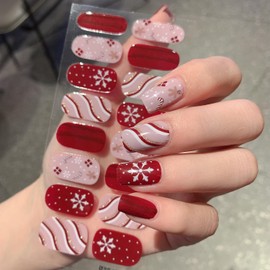 6 Sheets Christmas Gel Nail Stickers Snowflake Nail Wraps Stickers Self-Adhesive Santa Claus Snowman Nail Design Red Gel Nail Strips Winter Xmas Nail Polish Stickers for Women Christmas tree DIY Decor