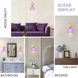 LINSEEDS Wall Sconces Set of Two Hardwired, Vintage Sconce Light with Tulip Purple Glass Lampshade, Bathroom Wall Lights with Switch, Gold Wall Light Sconces Wall Decor Set of 2