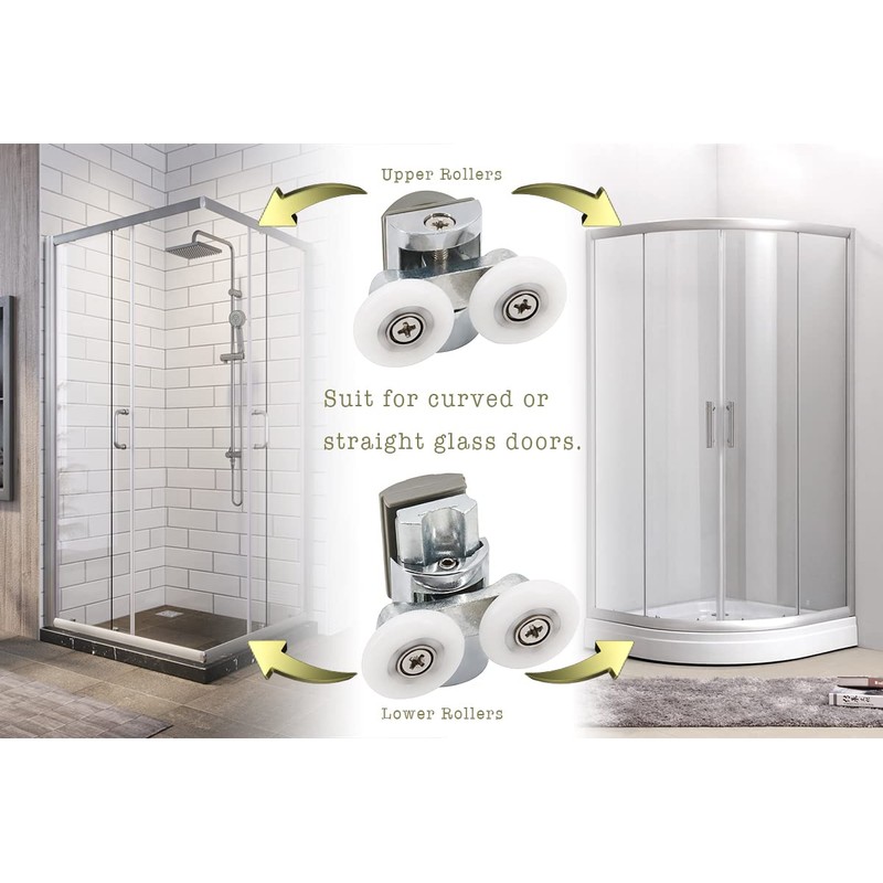4pcs Shower Door Twin Rollers - 2 Top & 2