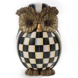 MACKENZIE-CHILDS Owl, Fall Owl Decor for Home, Black-and-White Courtly Check