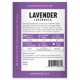 Gardeners Basics, English Lavender Seeds for Planting Indoors and Outdoors - Lavendula Flower Seeds are A Beautiful Shade of Purple Perennial Great for Pollinators and Herbal Tea Gardens
