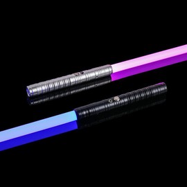 Light up Saber RGB 14 Colors Change USB Rechargeable Metal Handle Light Sword Double-edged Change Heavy Dueling Sound Two In One Light Metel Handle LED USB Charging - Specification: Black+Silver-Connectable