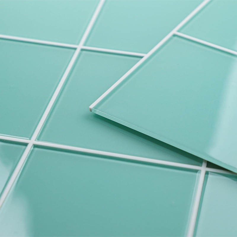 CASAPALACE Peel and Stick Glass Tile, Light Blue Square Mosaic