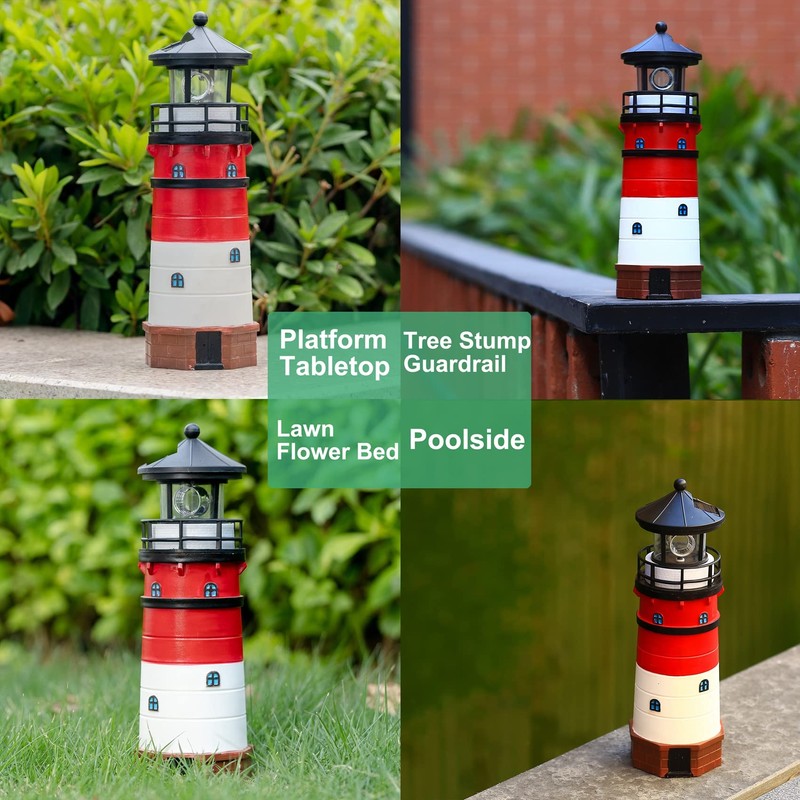 HSHD Solar Lighthouse Ornament - 30cm Tall Solar Lighthouse with