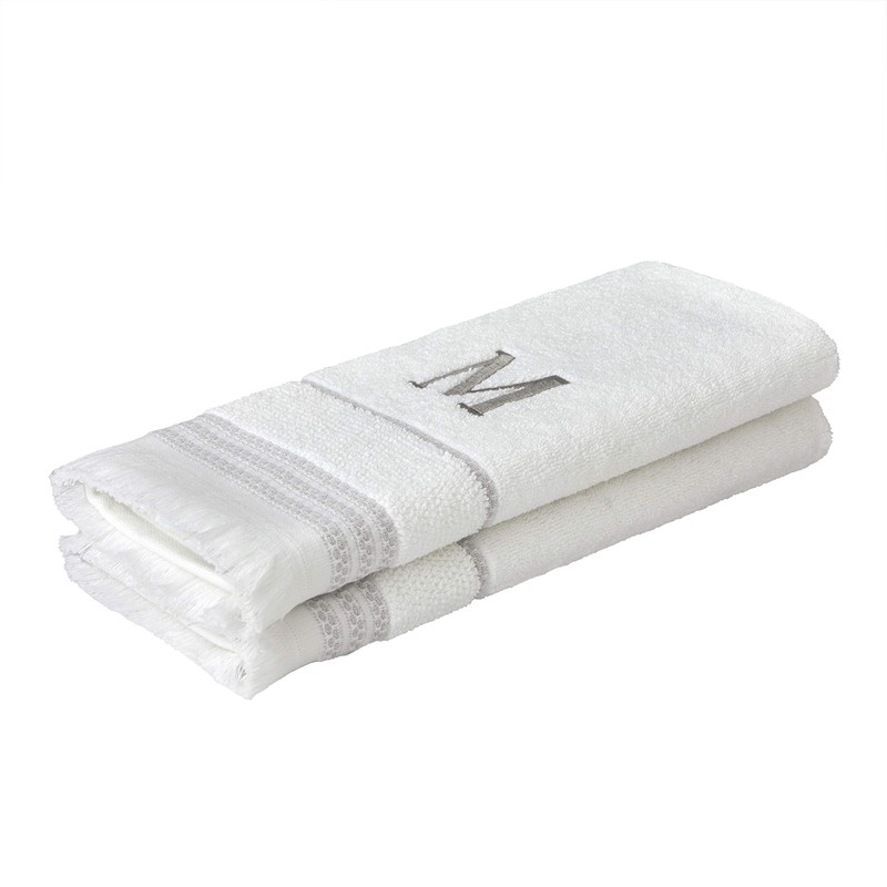 SKL Home Casual Monogram Hand Towel Set, M, 16x26, White