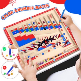 wakeInsa 2 in 1 Magnetic Color and Number Maze,Montessori Toy for Toddler Girls,Wooden Magnet Balls Puzzles,Toddler Busy Board Game,Preschool Learning Activities (Princess & Ice Cream)