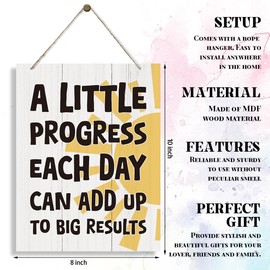 Positive Affirmations Sign - A Little Progress Each Day Can Add up to Big Results, Motivational Quotes Wall Art for Office Classroom Home, Inspirational Quotes Wall Decor Gifts 20