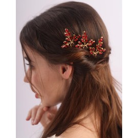 BERYUAN Red Rhinestone Crystal Hair Pins Wedding Hair Pins Dainty Rhinestone Headpiece Rhinestone Bridal Headpiece Handmade Wedding Hair Accessoruy for Brides Bridesmaid(3pcs)