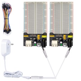 Testeronics 7 in 1 Breadboard Power Module Kit for Arduino and Raspberry Pi | 2PCS 3.3V/5V Power Supply Modules | 9V 1A Power Adaptor | 2 PCS Solderless Breadboard 400 Points |65 PCS Jumper Wires