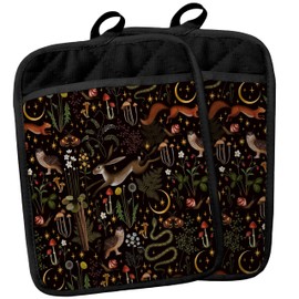 Mushroom Pot Holders with Pockets, Fairytale Wild Animal Forest Botanical Mushroom Pot Holders Heat Resistant Oven Mitts Hot Pads for Kitchen Baking Cooking,Cooking Potholder
