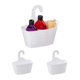 Relaxdays Hanging Shower Basket, Set of 3, No Drilling, Plastic, Shower Shelf, Shampoo & Shower Gel, Shower Organiser, White