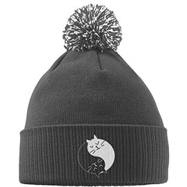 Hippowarehouse Yin Yang Cats Embroidered Beanie Hat with Bobble Grey