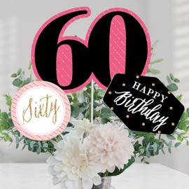 Chic 60th Birthday - Pink, Black and Gold - Birthday Party Centerpiece Sticks - Table Toppers - Set of 15