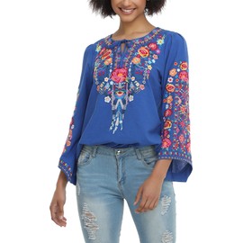 YZXDORWJ Blusa bohemia de verano para mujer con bordado bohemio mexicano, 76bl-xxxl, XXXL